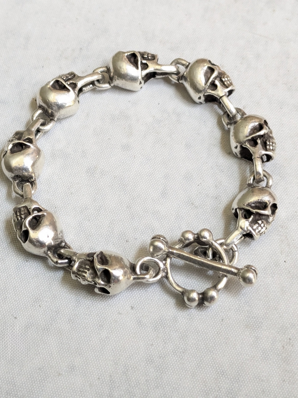 Sterling Silver Skull Link Bracelet - Silver Skull Toggle